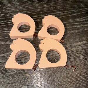 Lot of 4 Vintage Pink Pigs Piglets Wood Napkin Ring Holders